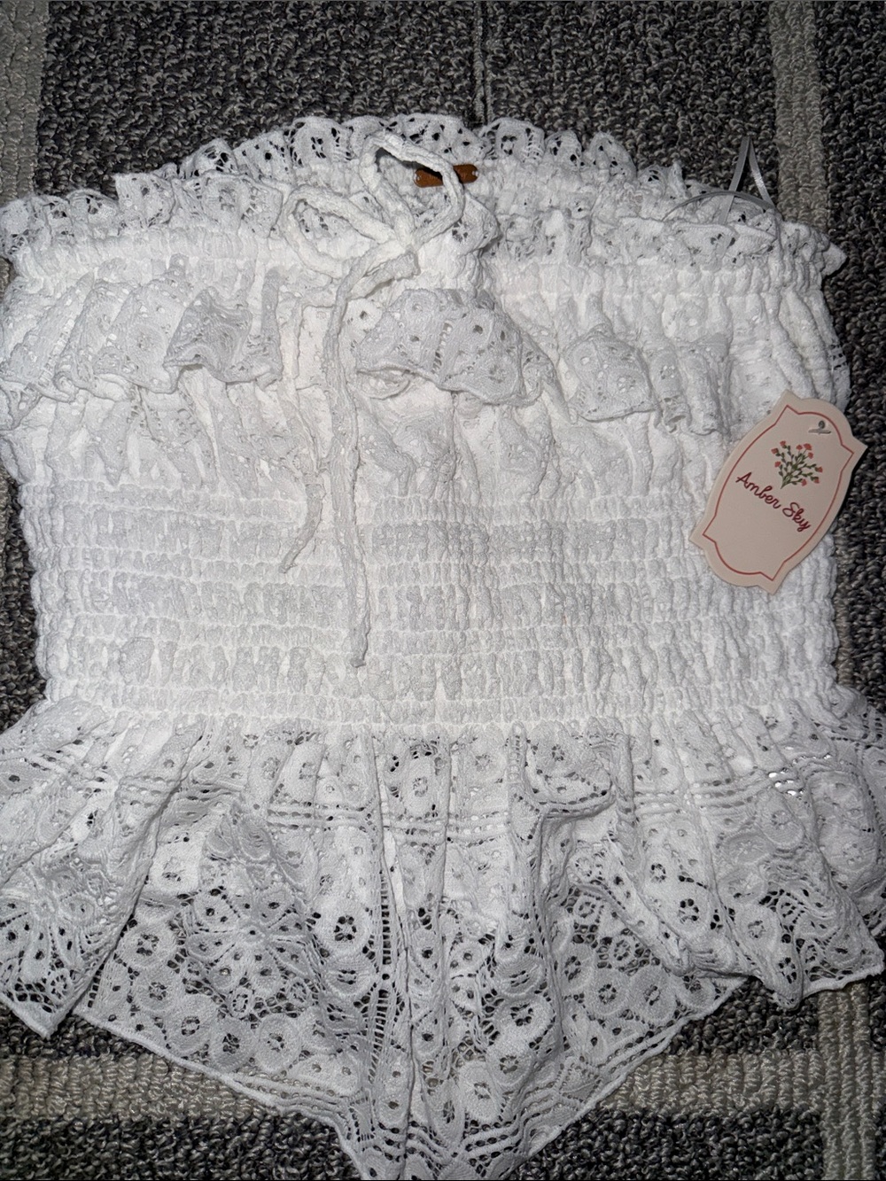White Eyelet Smocked Ruffle Camisole